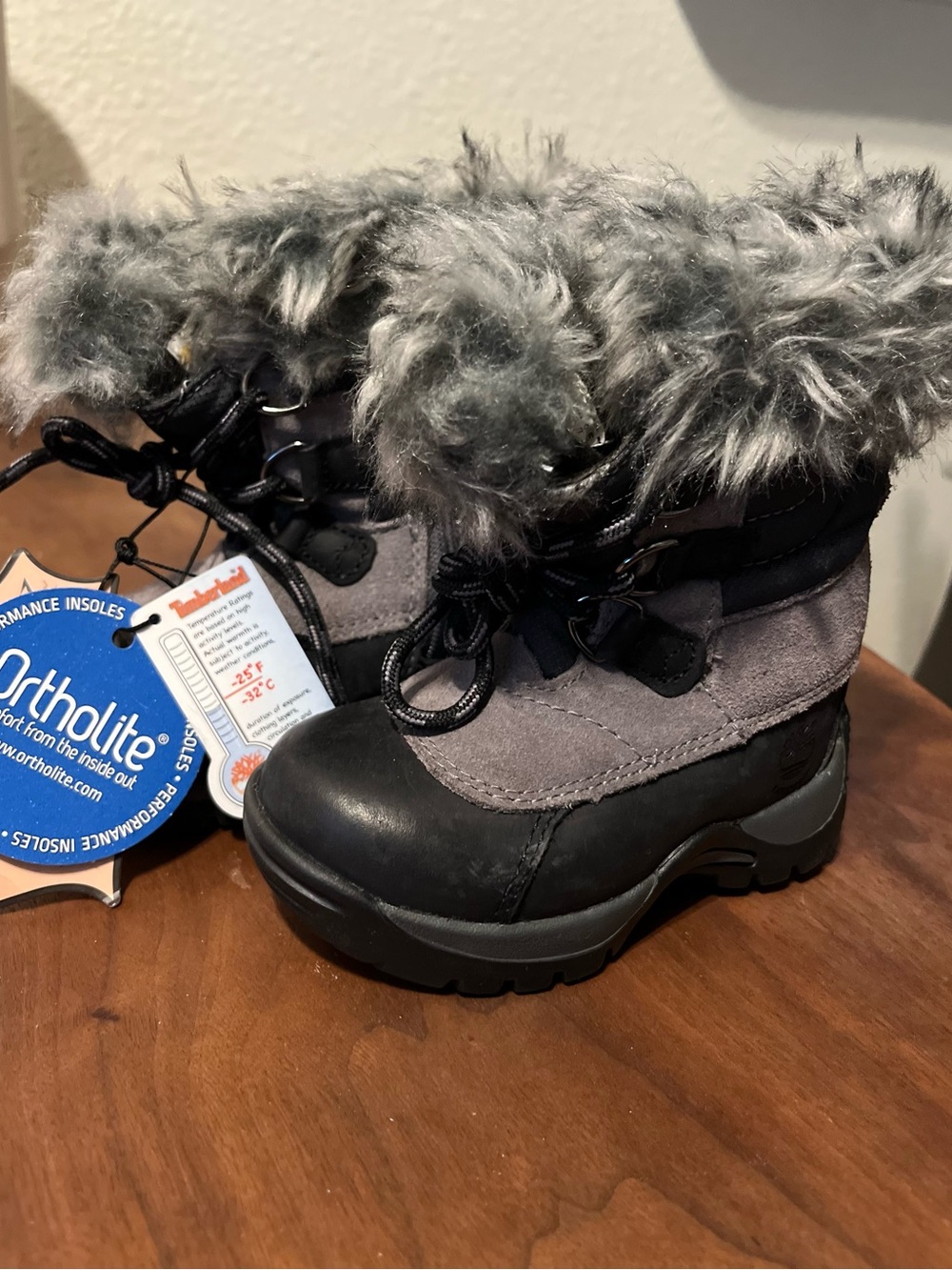 Kids Gray Faux Fur Winter Boots with Ortholite Insoles